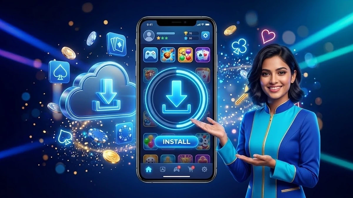 Tiranga Game app download screen on a phone showing a download arrow and an install progress bar